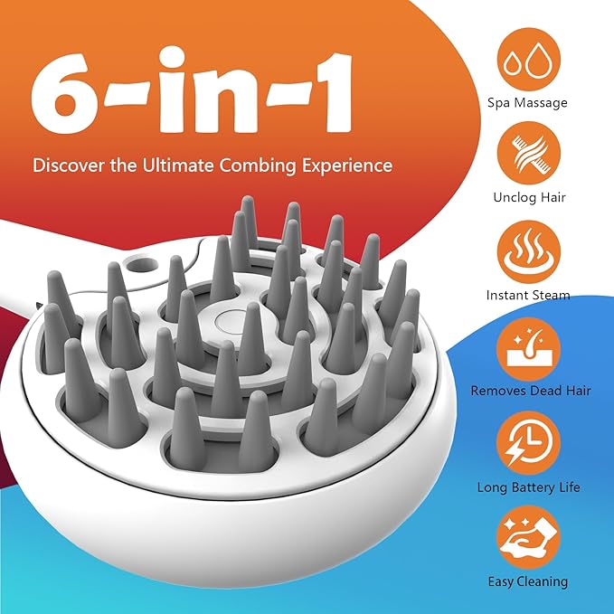 Cat Brushes for Indoor Cat, 6 in 1 Pet Steam Brush for Dog Cats Grooming Kit Supplies Hair Grooming for Long Short Hair Cats Dogs Massage & 2 Water Spray Modes Shedding Brush-PawvioPets