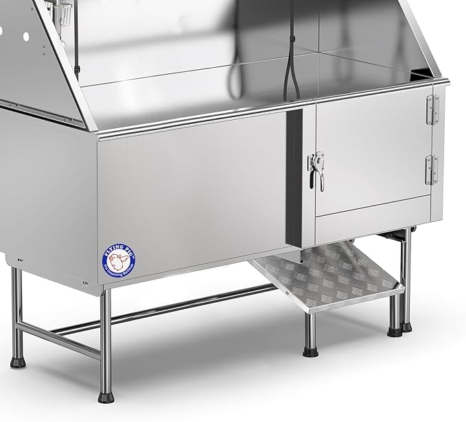 Flying Pig Grooming 62" Stainless Steel Pet Dog Bath Tub with Faucet (Right door/Left Drain), 62 x 27 x 58"-PawvioPets