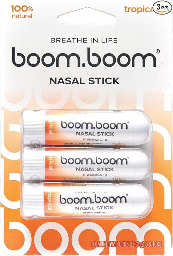 BoomBoom Nasal Stick | Vapor Flow Technology | Cool Refreshing Sensation | Natural Mood Boost | Simple Ingredients | Essential Oils + Menthol Inhaler (Tropical)-PawvioPets