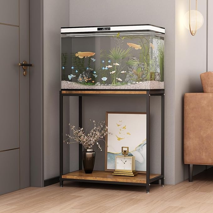 20 Gallon Metal Aquarium Stand with Shelves for Fish Tank Accessories Storage, Reptile Tank Turtle Terrariums Stand for Home Office (Black)-PawvioPets