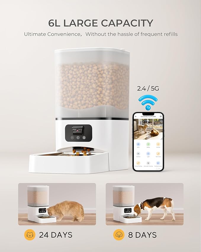Automatic Cat Feeder with Camera,Adjustable Camera 5G/2.4G WiFi Timed cat Feed, auto cat Feeder, Automatic Pet Dispenser with HD Night Vision-PawvioPets