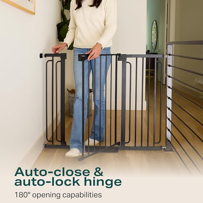 Cumbor 36" Extra Tall Baby Gate for Stairs, 29.7-57" Extra Wide Dog Gate for Doorways Hallways, Pressure Mounted Child Gate for Wide Opening, Auto Close Personal Safety for Babies and Pets, Black-PawvioPets
