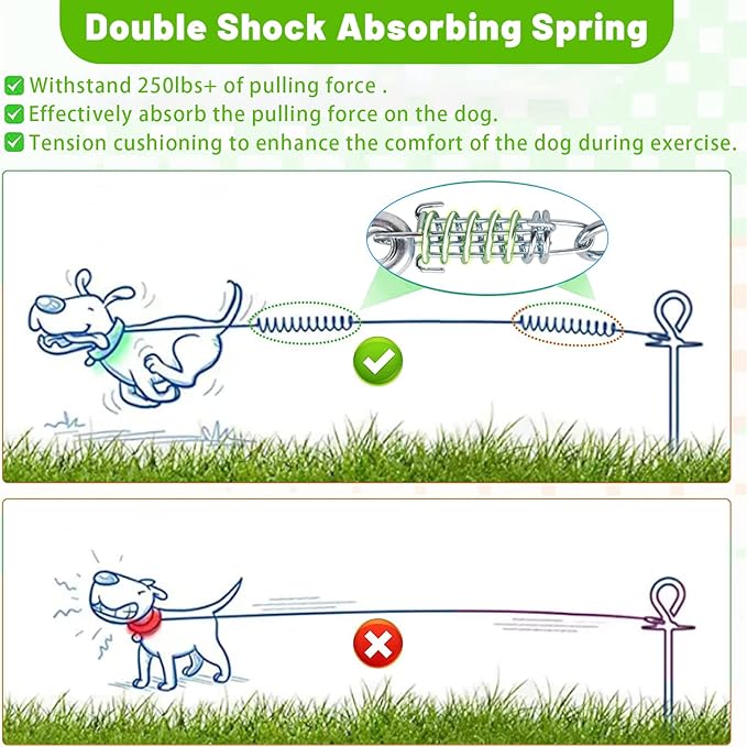 Dog Tie Out Cable - 10/15/20/25/30FT Heavy Duty for Large Dogs Up to 250LBS - Rosy Pink/Blue/Purple/Silver/Red/Green/Yellow-PawvioPets