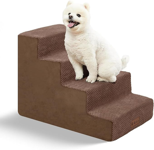 GGIB Dog Stairs for Small Dogs Cats Non-Slip Dog Steps for High Bed Pet Stairs for Sofa Couch Pet Ramp Pet Steps with Removable Washable Cover, Brown, 17" H, 4-Step-PawvioPets