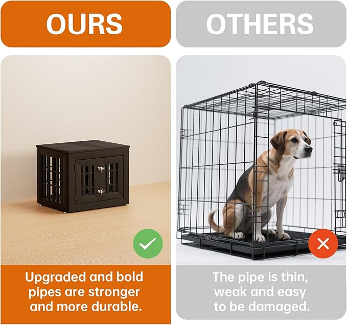 26" Heavy Duty Dog Crate Furniture for Small,Medium and Large Dogs,Rustic Wooden Dog Cage Kennel Indoor Furniture with Waterproof Top,Decorative Pet House Side End Table (Black & Grey)-PawvioPets