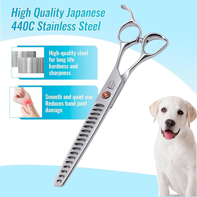 Dog Grooming Scissors: 7 inch Pet Chunker Shears Made Of Japanese 440c Advanced Stainless Steel Professional Grooming Scissors for Dogs Cats and Other Pets-PawvioPets