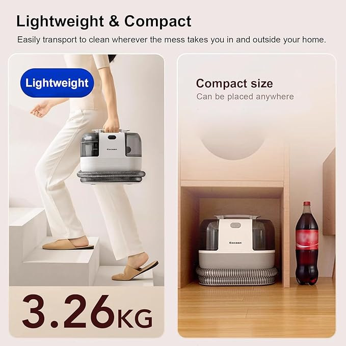 COCEAN Multi-Purpose Portable Carpet and Upholstery Cleaner, Carpet Cleaner Machine Powerful Suction Spot Cleaning, Deep Stain Cleaning for Carpet, Car Seats, Pets, Couches, with Dual Size BrushHead-PawvioPets