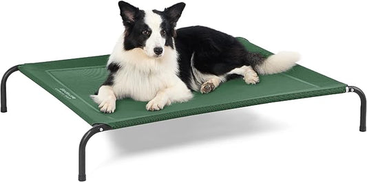 Bedsure Outdoor Elevated Dog Bed Large Sized Dog, Portable Indoor & Outdoor Cooling Raised Cot Pet Hammock Bed with Skid-Resistant Feet, Frame with Breathable Mesh, Green, 49 inches-PawvioPets