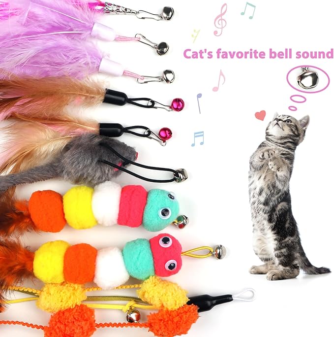 Cat Feather Wand Replacement - 12 PCS Toy Refills and Attachments for Cat Toys-PawvioPets