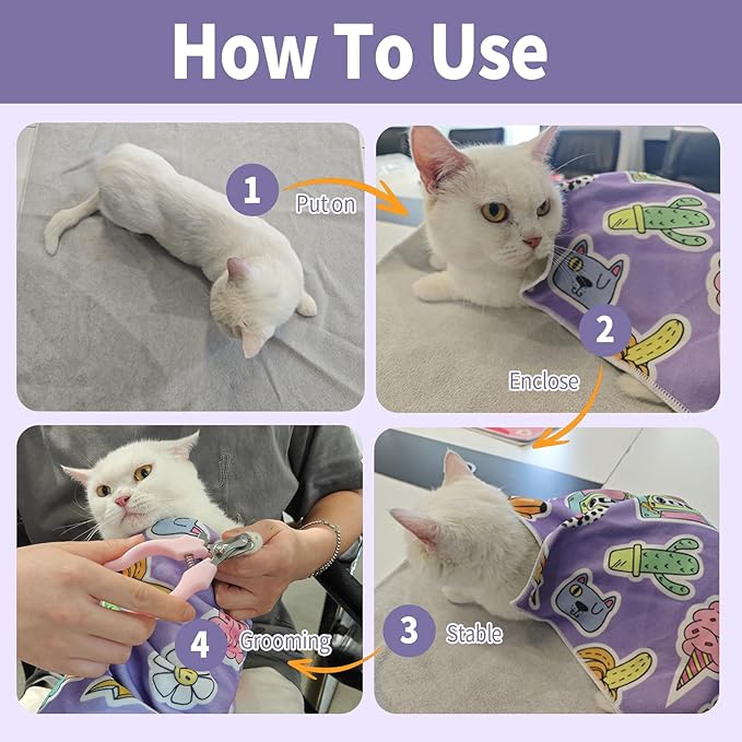 27.6" Cat Grooming Wrap,Self-Adherent Cat Wrap for Cutting Nails,Anti-Escape Cat Swaddle Wrap,Multifunctional Anti-Scratch Cat Restraint Wrap for Medicine,Nail Clipping,Ear Cleaning(Within 15lbs)-PawvioPets