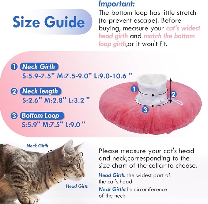 Cat Cones to Stop Licking, Adjustable Neck Soft Elizabethan Collar After Surgery, Comfortable & Lightweight Cute Kitten Donut Collar for Head/Foot Wounds Recovery, Pink Small-PawvioPets