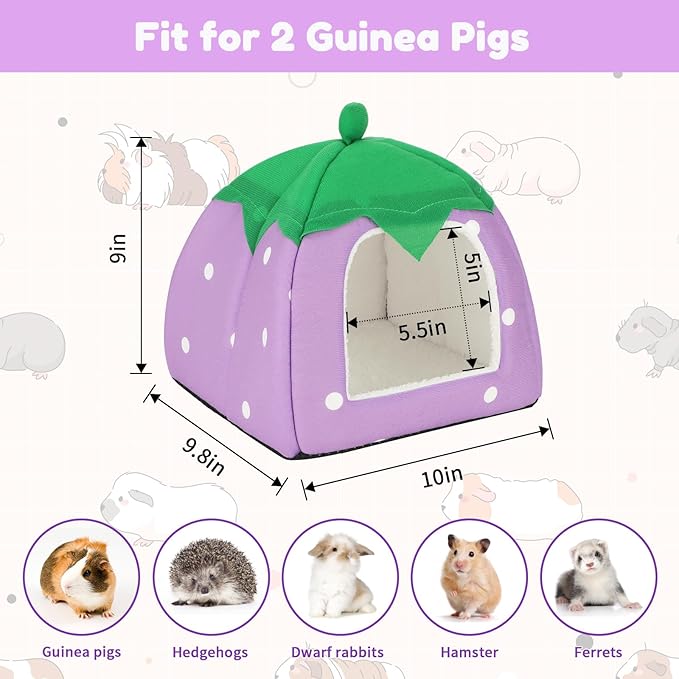 BWOGUE Guinea Pig House Bed Cozy Hamster Cave Large Hideout for Dwarf Rabbits Hedgehog Bearded Dragon Winter Nest Hamster Cage Accessories-PawvioPets