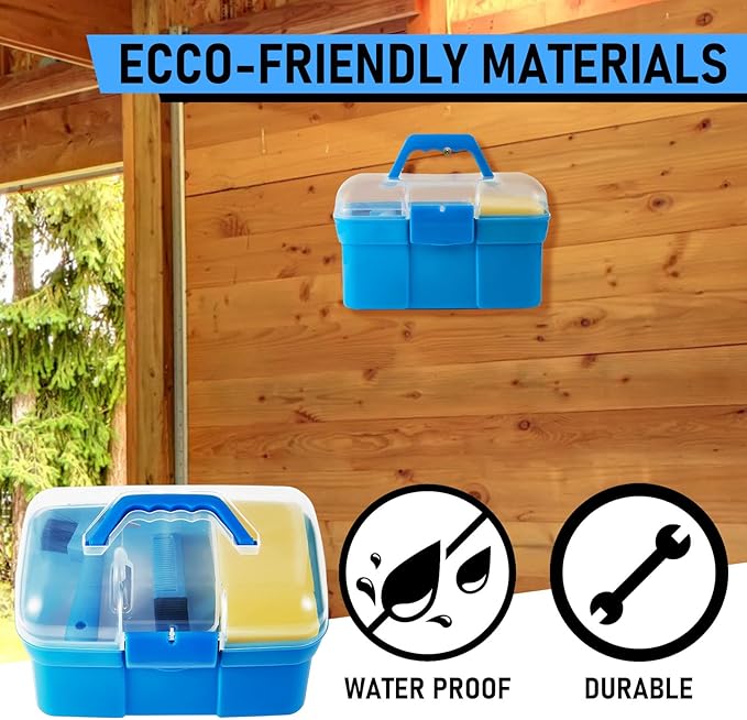 Cunhill 9 Pieces Horse Grooming Kit Tack Room Supplies Set with Organizer Tote Box, Oval Massage Curry, Hard and Soft Brush, Hoof Pick, Sweat Scraper, Bathing Sponge, Combs for Horse Riders Beginners-PawvioPets