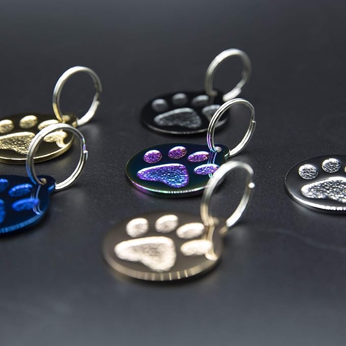 Engraved Pet Tag for Dogs and Cats - Personalized Front & Back up to 4 Lines of Text Custom Engraved ID, Round Paw Print Solid Plating Stainless Steel Blue Small-PawvioPets