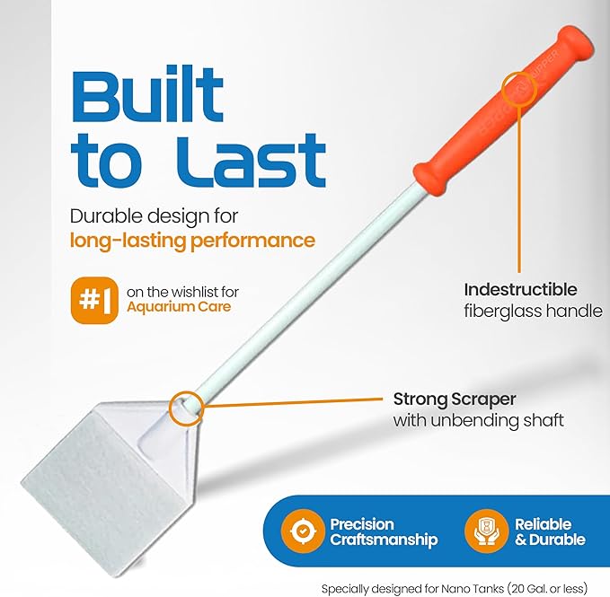 FL!PPER Flipper Platinum Aquarium Algae Scraper | Glass & Acrylic Tank Cleaner with Serrated Blade for Efficient Aquarium Maintenance (12” Nano)-PawvioPets