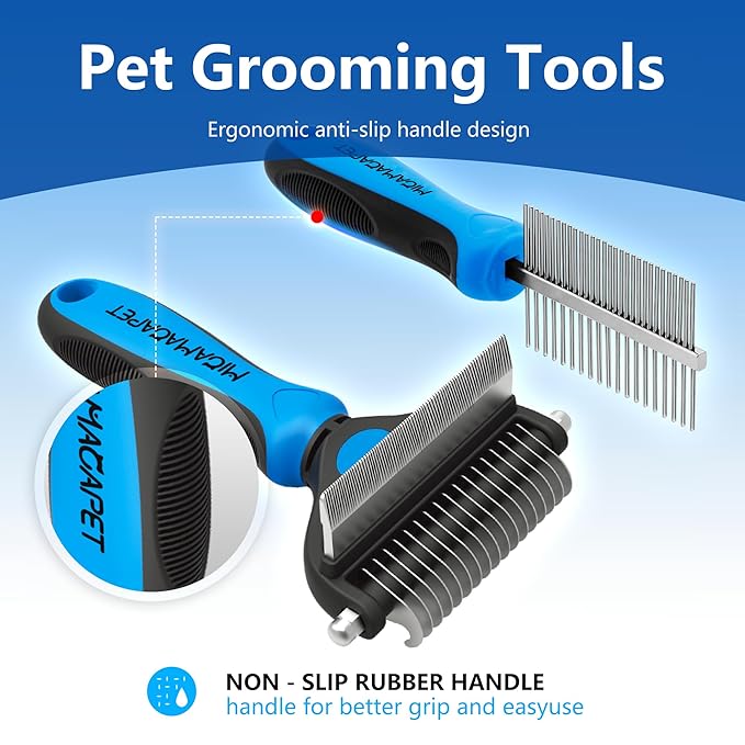 2-in-1 Shedding Brush and Detangling Comb Combo,Small Dog Stripping Brush, Dog and Cat Grooming Comb, 17 Stainless Steel Teeth Remove Tangled Hair, Pet Grooming Tools-Small-PawvioPets