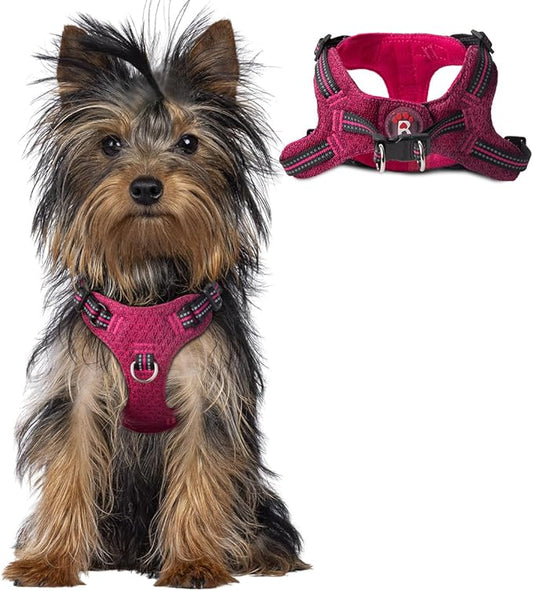 Dog Harness Step in Dog Vest Harness, Reflective Adjustable Puppy No Pull Harness Breathable Soft for Small and Medium Dogs Cats, Pink/Black, XXS-PawvioPets