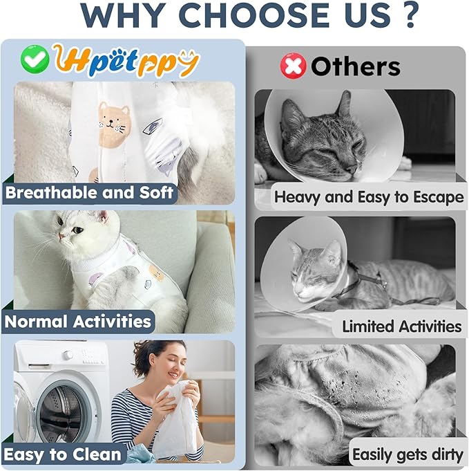 Cat Recovery Suit for Spay Abdominal Wounds, Breathable Cat Onesie for Cats After Surgery Female, Kitten Surgical Recovery Suit Female Cone of Shame Alternative for Cats Anti Licking-PawvioPets