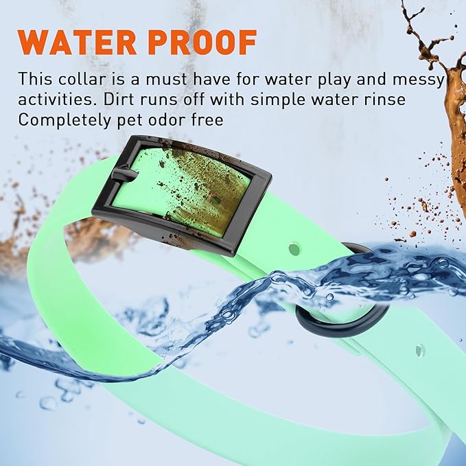 Dogline Biothane Waterproof Dog Collar Strong Coated Nylon Webbing with Black Hardware Odor- Proof for Easy Care Easy to Clean High Performance Fits Small Medium or Large Dogs, Sea Foam Green-PawvioPets