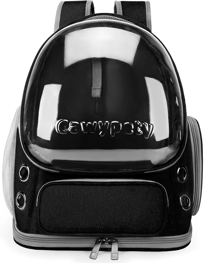 Cat Backpack Carrier, Breathable Cat Carrier Large Space Bubble Pet Backpack for Kitty Small Dog up to 12lbs, Transparent & Foldable Pet Carrier for Travel Hiking (Black-PawvioPets