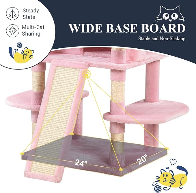 Allewie 68 Inches Cat Tree/House and Towers for Big Feline/Scratching Post/Multi-Level Large Kitty Climbing Tree with Condo/Pink-PawvioPets