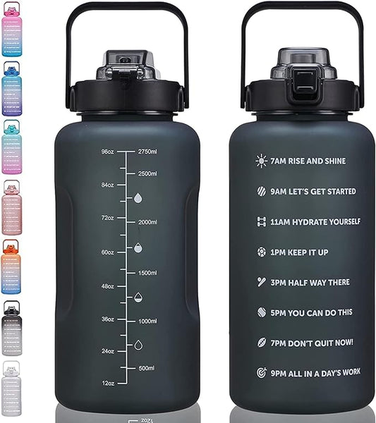 64oz,100oz,128oz Large Motivational Water Bottle with Time Marker, Leakproof & BPA Free Half Gallon Big Water Bottle with Straw Handle Tritan Frosted Water Jug for Gym,Fitness,Outdoor Sports-PawvioPets