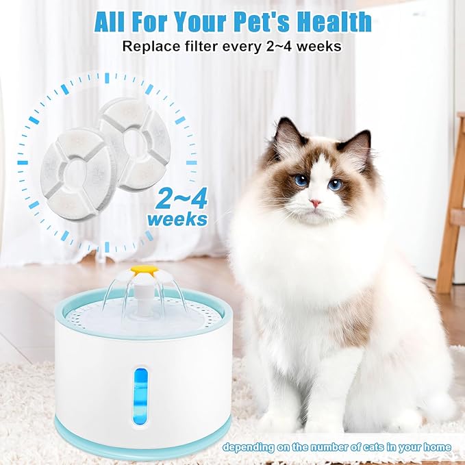Cat Fountain Filter, 16 Pcs Cat Water Fountain Filters Replacement, 3-Filtration System Round Carbon Filters Compatible with 81oz / 2.4L Round Automatic Pet Dog Water Fountain Dispenser-PawvioPets