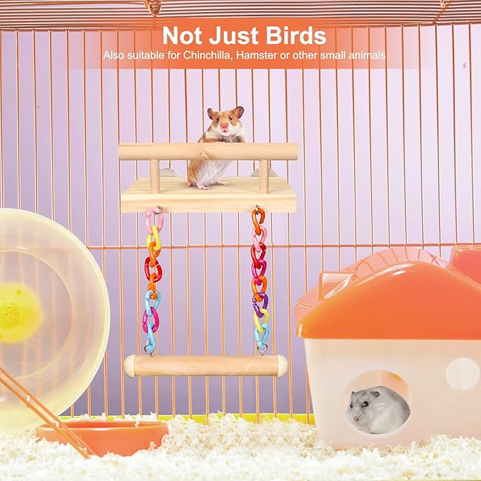 Bird Perches Cage Toys Parrot Wooden Platform Play Gyms Exercise Stands with Acrylic Wood Swing Ferris Wheel Chewing for Animals Green Cheeks, Baby Lovebird, Chinchilla, Hamster Budgie-PawvioPets