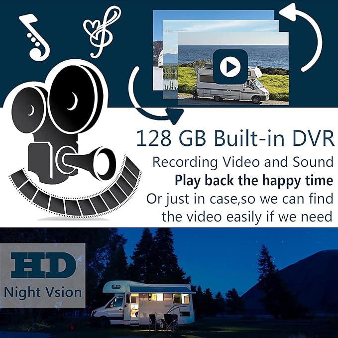 128GB DVR Dash cam Audio 10.1 inch 1080P Backup Camera Monitor & Built-in Recorder for RV Truck Trailer Rear Side Front Reversing View Wired System 4 Split Large Screen Waterproof Avoid Blind Spot-PawvioPets