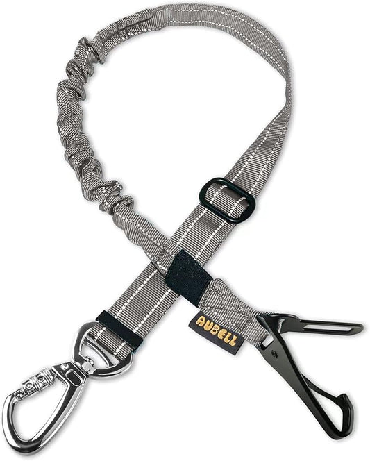 AUBELL Dog Seat Belt for Car,Updated 3-in-1 Adjustable Reflective Bungee Heavy Duty Dog Car Harness Tether with Clip Hook Latch & Buckle,Swivel Zinc Alloy Carabiner,Grey-PawvioPets