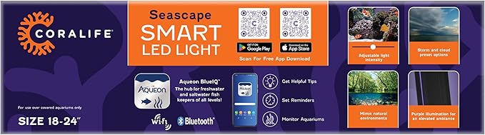 Coralife Fish Tank Aquarium Seascape WiFi/Bluetooth Smart LED Light Fixture, 18-24"-PawvioPets