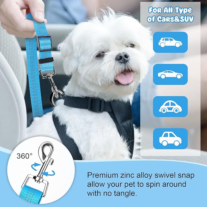 BWOGUE 2 Packs Dog Cat Safety Seat Belt Strap Car Headrest Restraint Adjustable Nylon Fabric Dog Restraints Vehicle Seatbelts Harness-PawvioPets