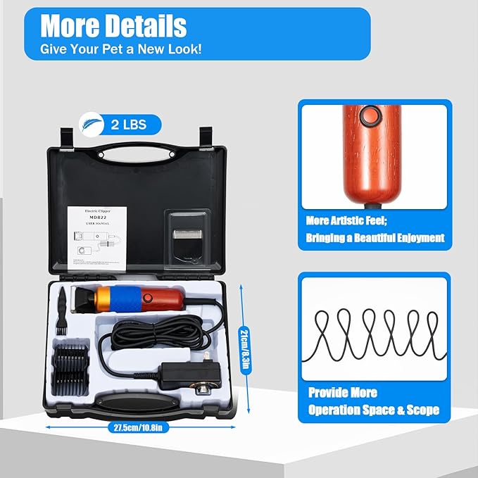 10ft Sheep Shears, with Plug & 2 Blades 200W Electric Clippers Animal Shave Grooming Farm for Dogs Cat Goat Alpaca, Llamas, Angora Rabbits Shearing Hand Piece Cutter Livestock Pet Supplies-PawvioPets