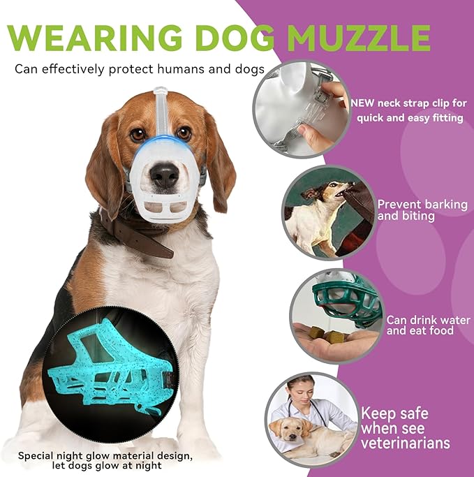 Glow-in-The-Dark Dog Muzzle, Basket Muzzle for Small Medium Large Dogs,Anti-Biting Chewing, Lightweight Cage Design,Allows Drinking & Panting,for Grooming & Training(Transparent Size XL)-PawvioPets