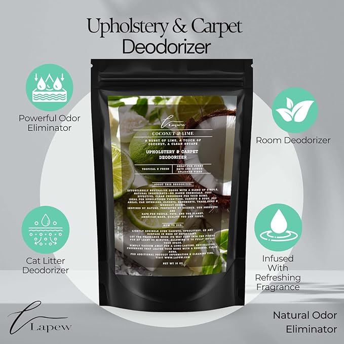Coconut & Lime Carpet Freshener Powder: Powerful Odor Eliminator for Home, Upholstery Deodorizer, Carpet Deodorizer, Pet Urine, Cat Litter Box - Coconut Lime Verbena Fragrance-PawvioPets