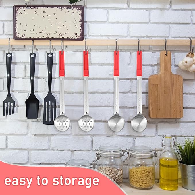 16 Pcs Portion Control Serving Spoons, Restaurant Measuring Serving Ladle Utensils, Portion Control Slotted Scoops for Weight Loss, Solid and Perforated Scoops(Red,2 oz)-PawvioPets