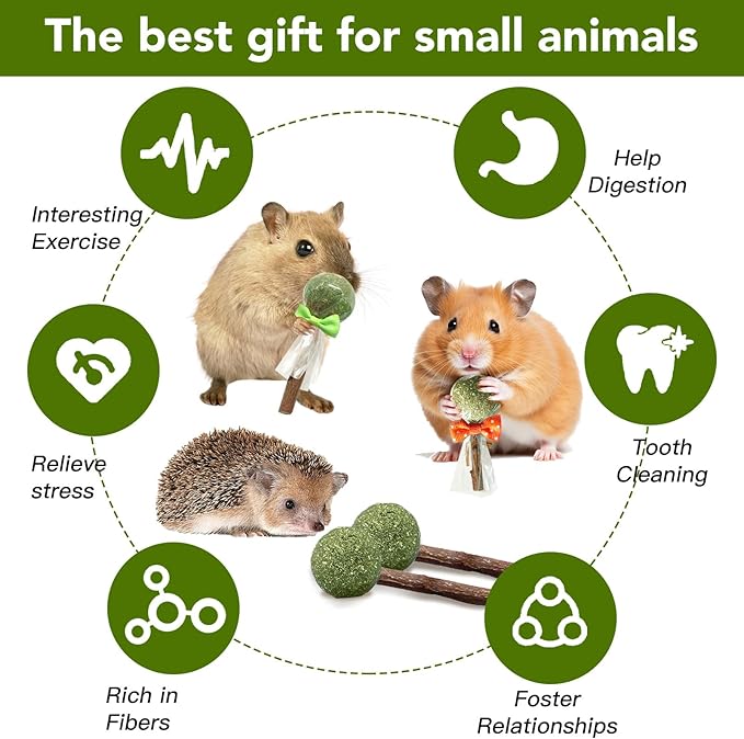 18-Pack Natural Alfalfa & Apple Wood Chew Lollipops for Small Pets - Healthy Dental Toys for Hamsters, Rabbits, Guinea Pigs, Chinchillas-PawvioPets