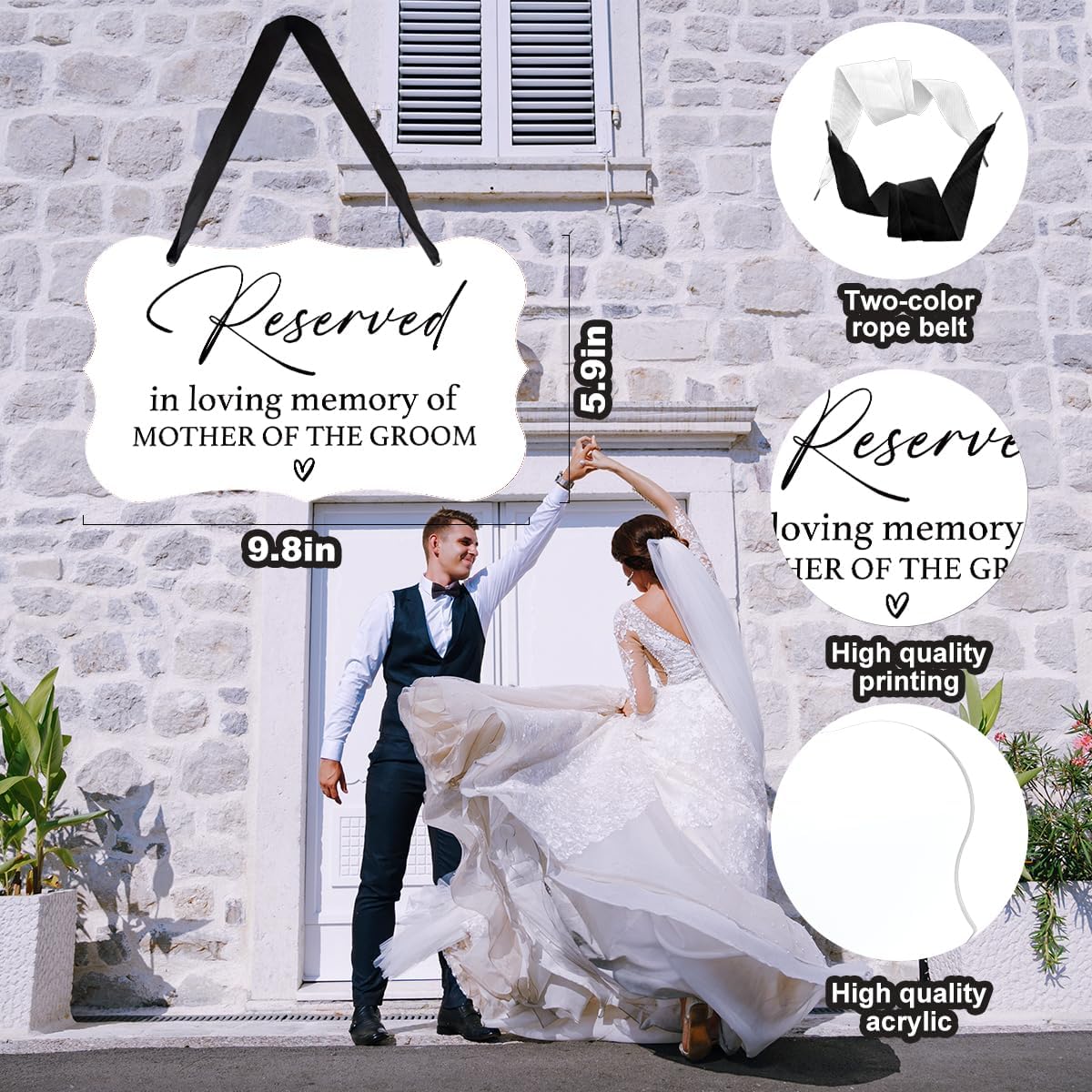 Acrylic Wedding Sign, Ring Bearer Sign, Reserved Seating Signs, for Mother of The Groom, Rustic Wedding Decor Signs, Acrylic Wall Art With Ribbon for Chairs Weddings Decor and Event Party (White)