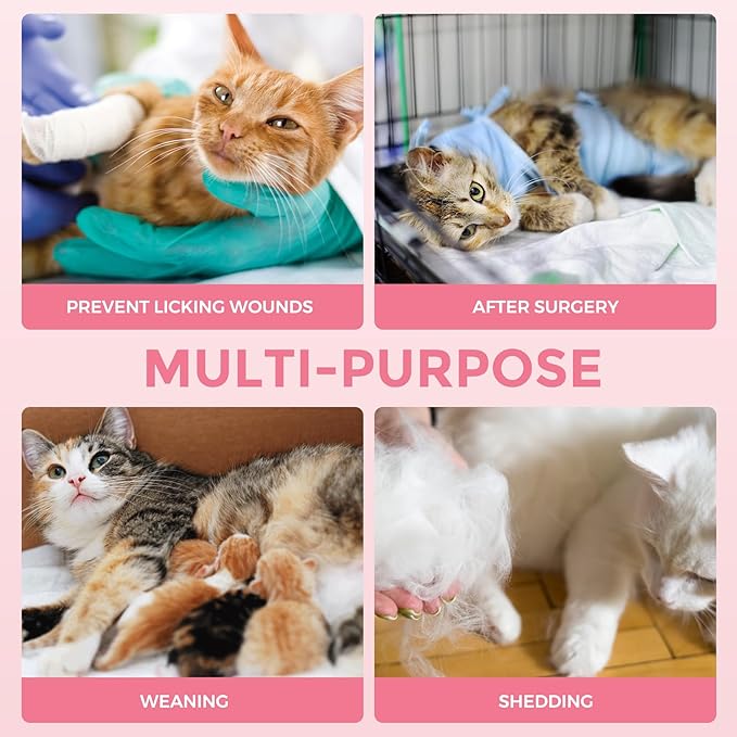 Dotoner Cat Surgery Recovery Suit for Female Male Anti-Licking Pet Surgical Pajamas Long Sleeve Prevent Shedding Cat Spay Recovery Suit&E Collar Alternative Bodysuit for Cats-PawvioPets