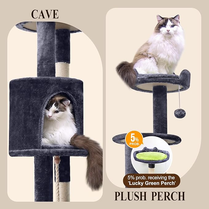 Globlazer Artistic Curved Cat Tower for Small Cats (Under 12 lbs), 81-inch Slim Design Cat Tree with Space-Saving Design, Indoor Cat Condo with Hammock & Tunnel, C81, Dark Gray, Non-Large Cats-PawvioPets