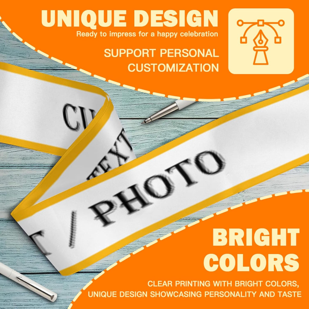 Custom Sash,Personalized Birthday Sash with Text Photo,Customized Bachelorette Sash Quote Sash Bride to Be Sash Color Optional (With decorative edge, White)
