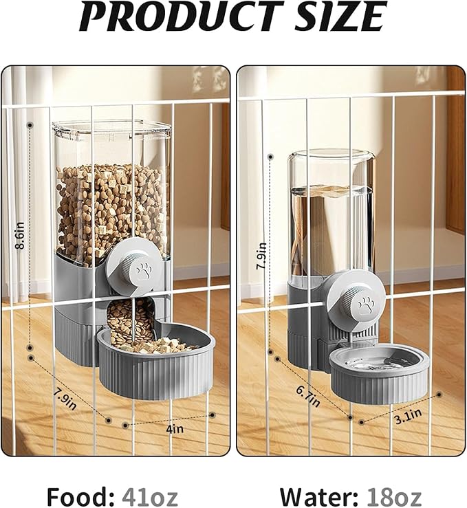 GPY Automatic Hanging Gravity Pet Feeder and Water Dispenser Set ，Automatic Dog Feeder and Dog Water Dispenser for Dogs Cats Pets Animals Large Capacity (Blue Water Feeder&Food Feeder) (Grey)-PawvioPets