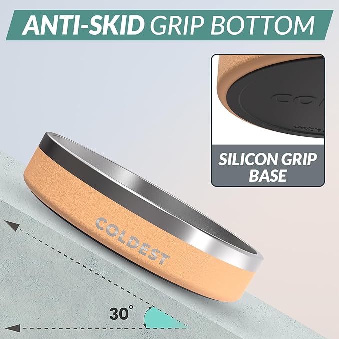 Coldest Dog Bowl - Anti Rust Metal, Non Slip, 3 Layers Insulated Stainless Steel Dog Bowls - Spill Proof & Heavy Duty - Water Bowl for Dogs, Cats & Pets, Dish Washer Safe (21 oz, Sahara Tan)-PawvioPets