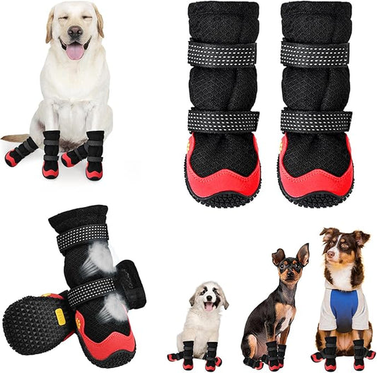 Dog Shoes for Medium Large Size Dogs, Breathable Dog Shoe for Hot Pavement, Dog Booties and Paw Protectors to Prevent Licking, Anti-Slip Dog Boots with Reflective for Summer, Hiking, Snow (Size 5)-PawvioPets