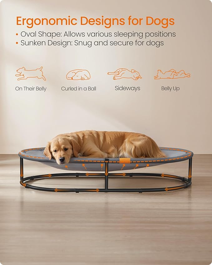 Feandrea Pet Bed, Cat Hammock, Elevated Cat Bed for Multiple Cats, with Removable Washable Mesh, for Pets up to 120 lb, Oval, Gray UPCB005G01-PawvioPets