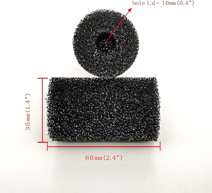 6X Pre-Filter Sponge for Aquarium Shrimp Fry Fish Tank Filter Pump Prefilter Sponge Replacement Foam Cover 2.4 X 1.4 Inch with 0.4" Hole Diameter-PawvioPets