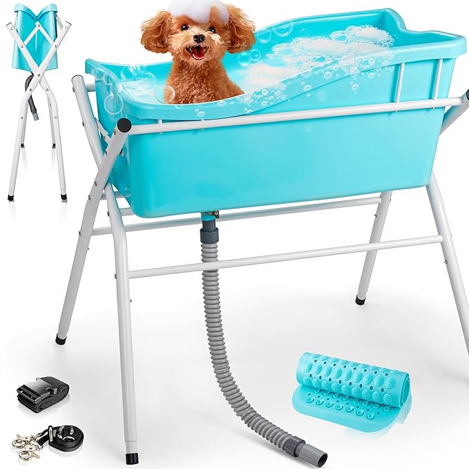 Dog Bath Tub, Portable Dog Washing Bathing Station, 3 Levels Elevated Foldable Dog Bath for Shower and Grooming, Collapsible Shower Bathtub Pet Tub for Small and Medium Size Dogs-PawvioPets