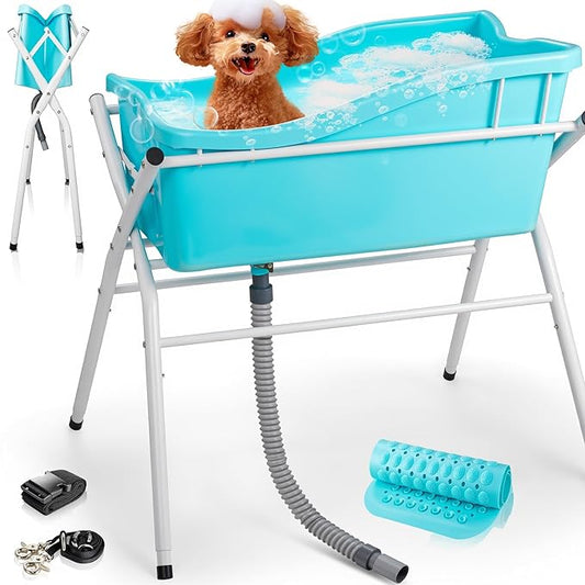 Dog Bath Tub, Portable Dog Washing Bathing Station, 3 Levels Elevated Foldable Dog Bath for Shower and Grooming, Collapsible Shower Bathtub Pet Tub for Small and Medium Size Dogs-PawvioPets