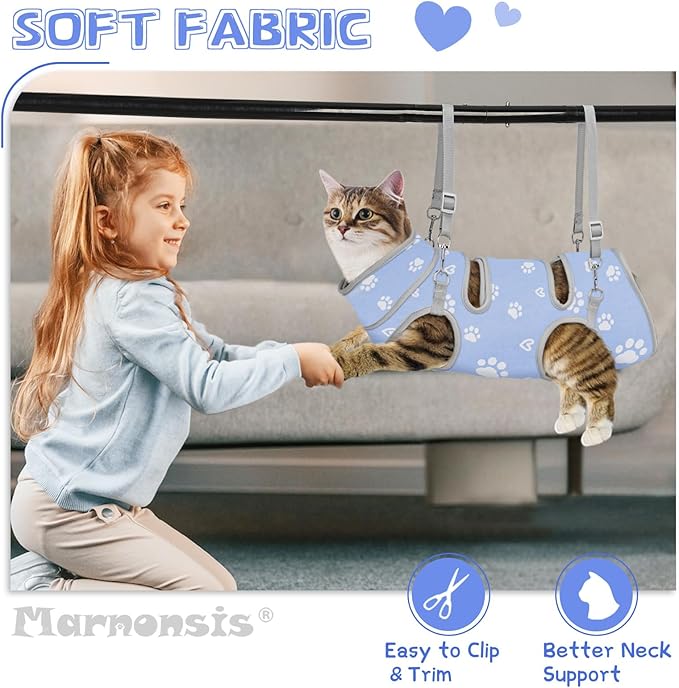 Cat Grooming Hammock, Self-Adherent Wrap for Cutting Nails, Anti-Escape Calming Grooming Bag for Medicine, Nail Clipping, Teeth Brushing, Ear Cleaning-PawvioPets