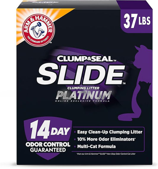 ARM & HAMMER Clump & Seal SLIDE Platinum Multi-Cat Clumping Litter, Easy Clean, Superior Odor Control, 37 Lbs-PawvioPets